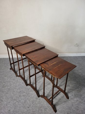 Pyrographed nesting tables XXth century