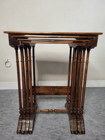 Pyrographed nesting tables XXth century