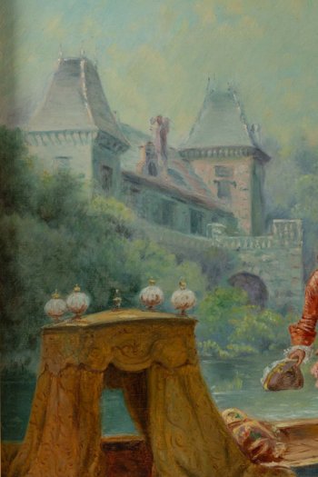 Oil On Canvas Romantic Scene XIXth Century