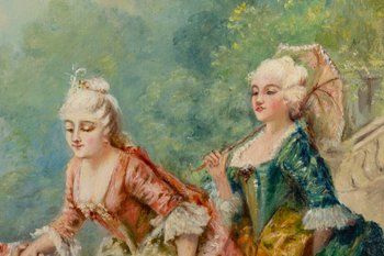 Oil On Canvas Romantic Scene XIXth Century