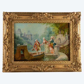 Oil On Canvas Romantic Scene XIXth Century