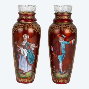 Pair Of Small Enamel Vases