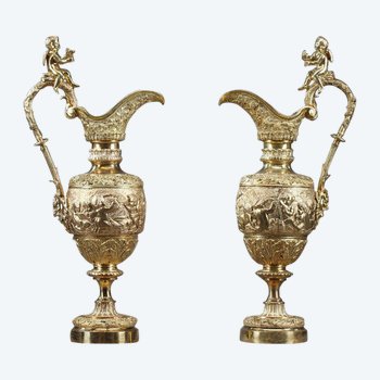 Pair of Napoleon III Ewers In Gilt Bronze