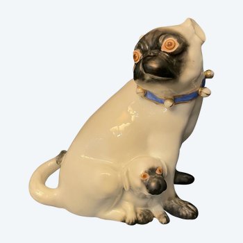 Pug and her little one in porcelain. Samson after Meissen