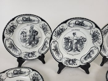 Set di 6 piatti Creil e Montereau Ballo in maschera XIX secolo
