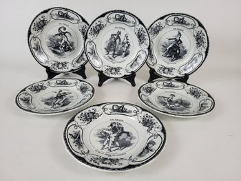 Set di 6 piatti Creil e Montereau Ballo in maschera XIX secolo