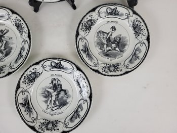 Set di 6 piatti Creil e Montereau Ballo in maschera XIX secolo