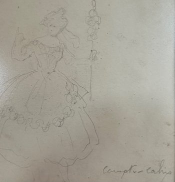 Acquerello e disegno di François Compte Cadiz, "Ragazza con tamburello", XIX secolo