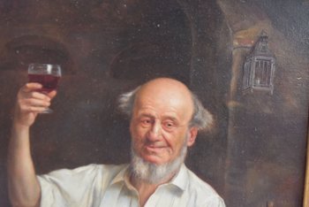 Portrait Of A Clinking Man Signed T Bérengier 1880 In A Very Beautiful Openwork Frame In Golden Wood