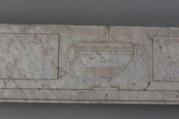 Large Old Fireplace In White Veined Marble Louis XVI