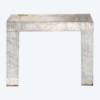 Large Old Fireplace In White Veined Marble Louis XVI