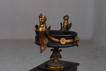 Neo Classic Bronze And Black Marble Fireplace Insert 21st Century