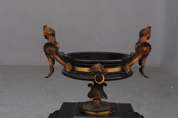Neo Classic Bronze And Black Marble Fireplace Insert 21st Century