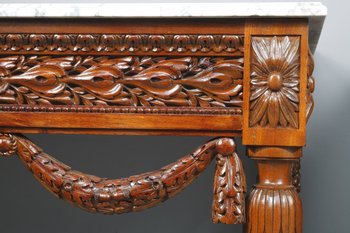 Coppia di console in noce e marmo in stile Luigi XVI