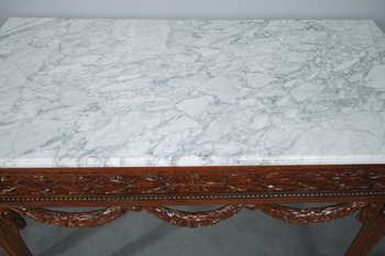 Coppia di console in noce e marmo in stile Luigi XVI