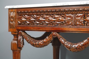Coppia di console in noce e marmo in stile Luigi XVI