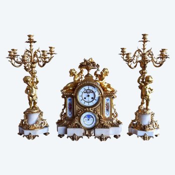 Garniture Bronze Doré Napoléon III à Complications XIXème