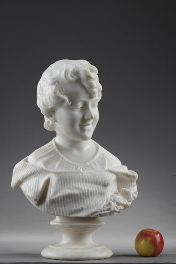 Alabaster Sculpture : Bust Of A Young Girl, 19th Century