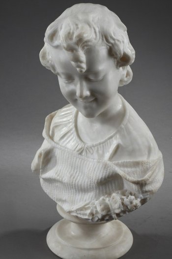 Alabaster Sculpture : Bust Of A Young Girl, 19th Century