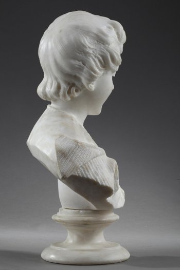 Alabaster Sculpture : Bust Of A Young Girl, 19th Century