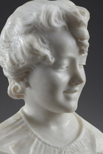 Alabaster Sculpture : Bust Of A Young Girl, 19th Century
