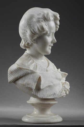 Alabaster Sculpture : Bust Of A Young Girl, 19th Century