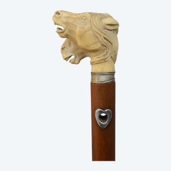 Collection Cane With Horse Heads In Nineteenth Ivory