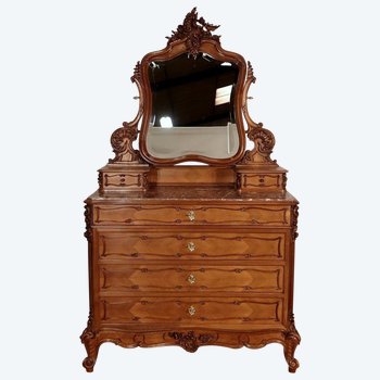 Commode Psyché en Noyer, Maison Guinand-Leglas, style Rocaille – 1900