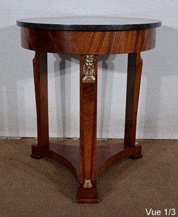 Pedestal table in mahogany burl, Empire style, Return from Egypt - End of XIXth century