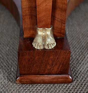 Pedestal table in mahogany burl, Empire style, Return from Egypt - End of XIXth century