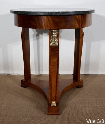Pedestal table in mahogany burl, Empire style, Return from Egypt - End of XIXth century