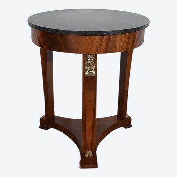 Pedestal table in mahogany burl, Empire style, Return from Egypt - End of XIXth century