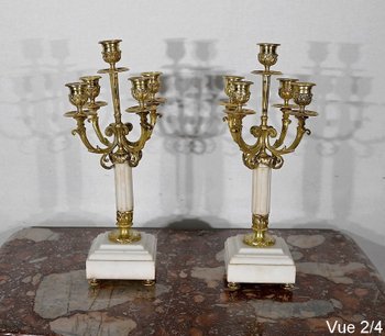 Paire de Chandeliers en Bronze doré, style Louis XVI – 2ème moitié XIXe