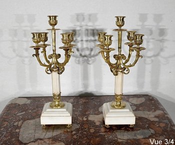 Paire de Chandeliers en Bronze doré, style Louis XVI – 2ème moitié XIXe