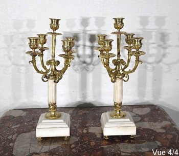 Paire de Chandeliers en Bronze doré, style Louis XVI – 2ème moitié XIXe