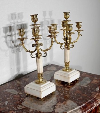 Paire de Chandeliers en Bronze doré, style Louis XVI – 2ème moitié XIXe