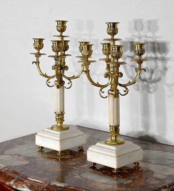 Paire de Chandeliers en Bronze doré, style Louis XVI – 2ème moitié XIXe