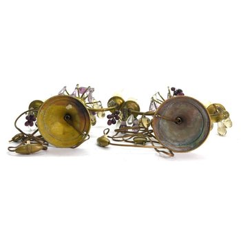 Pair Of 2 Branch Brass And Glass Girandoles With Fruit Design