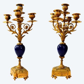 Chandeliers Bronze Doré Et Porcelaine De Sevres époque XIXème (paire)