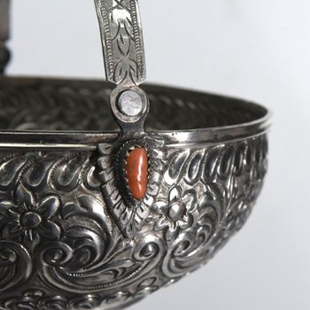 Orientalische Schale Aus Silber Und Koralle Massivsilber