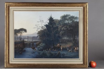 Paysage Au Moulin Et Pastorale, Gouaches Sur Papier