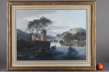 Paysage Au Moulin Et Pastorale, Gouaches Sur Papier
