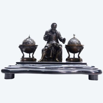 Rare Nicholas Magellan Bronze And Black Marble Inkwell 19th Century