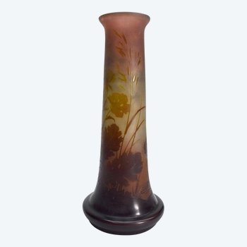 Vase Pied d'éléphant En Pâte De Verre De émile Gallé Décor Floral