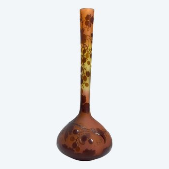 Vase En Pate De Verre De Emile Gallé Soliflore Aux Raisins