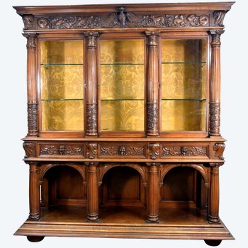 Renaissance Style Carved Showcase In Walnut