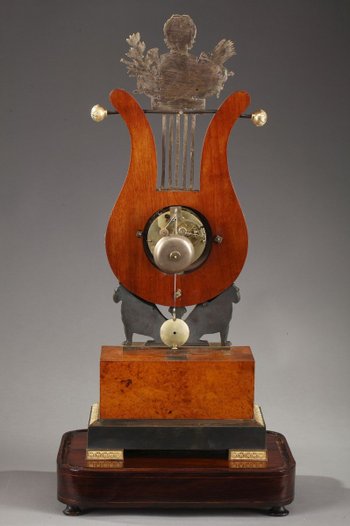 Large Elm burl and Bronze Lyre Clock