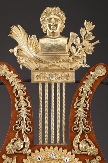 Large Elm burl and Bronze Lyre Clock