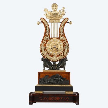 Large Elm burl and Bronze Lyre Clock