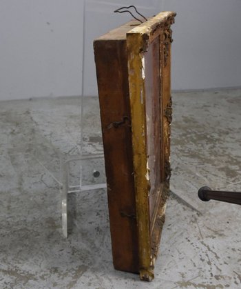 Crucifix Janséniste Au Memento Mori Dans Son Cadre Bois Et Stuc Doré XIXème